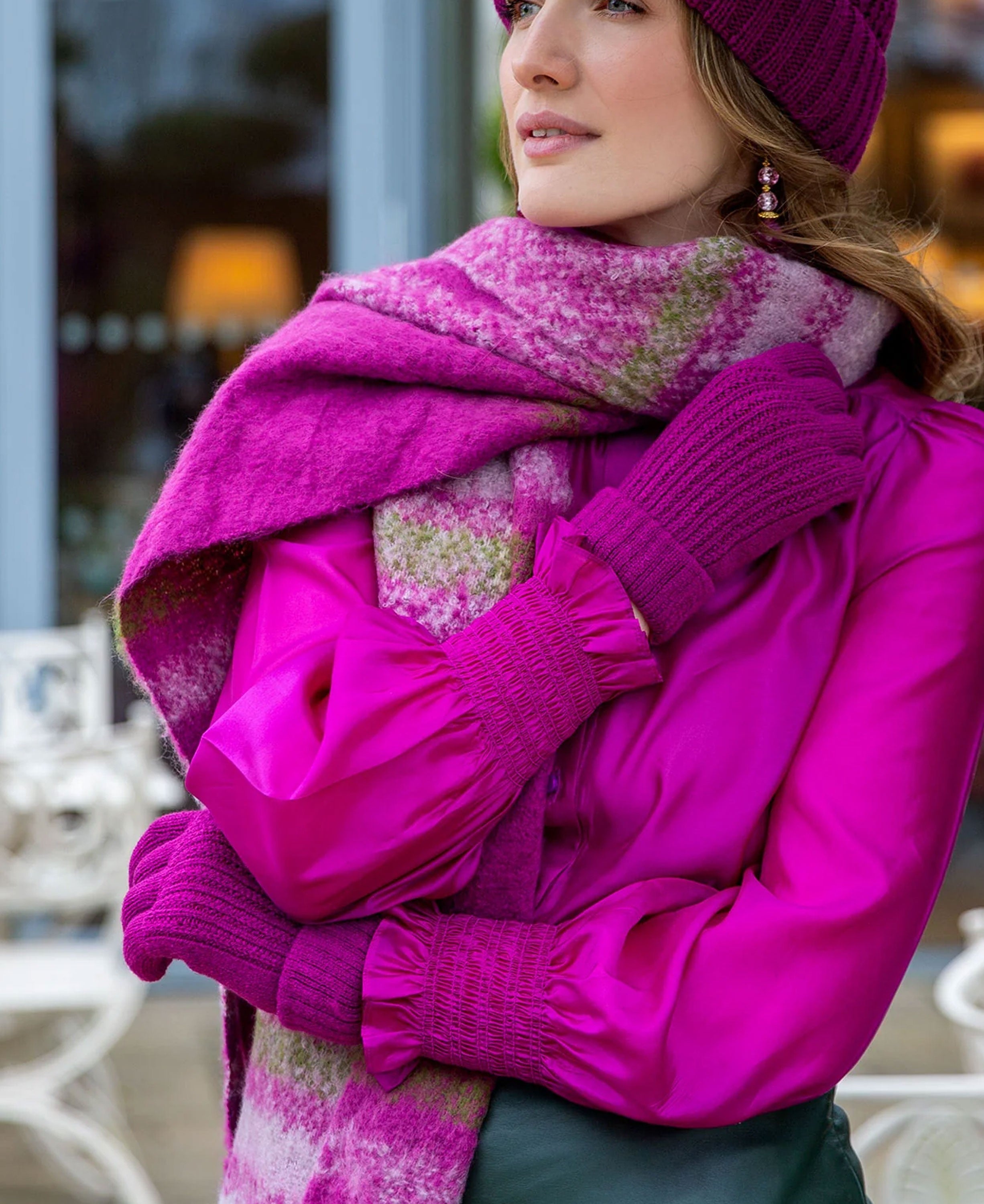 Bold Colour Knitted Gloves With Turn Back Cuffs - Orchid