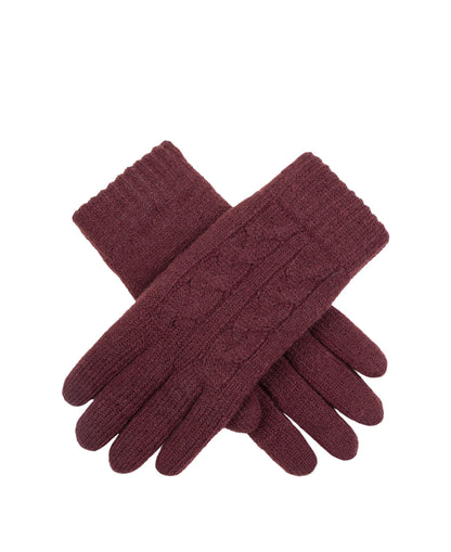 Cable Knit Gloves Fleece Lining - Damson