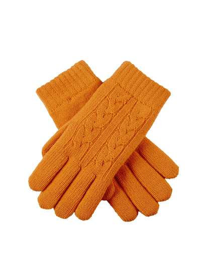 Cable Knit Gloves Fleece Lining - Pumpkin