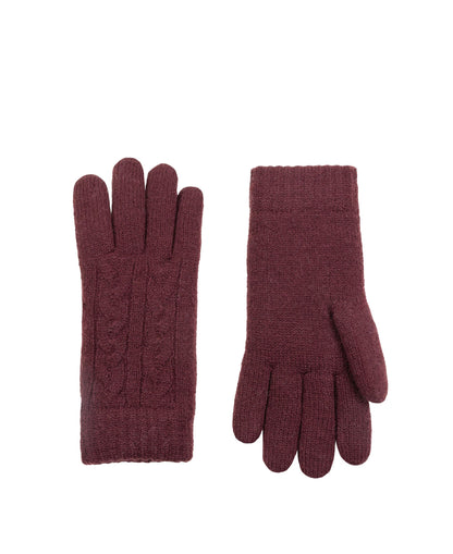 Cable Knit Gloves Fleece Lining - Damson