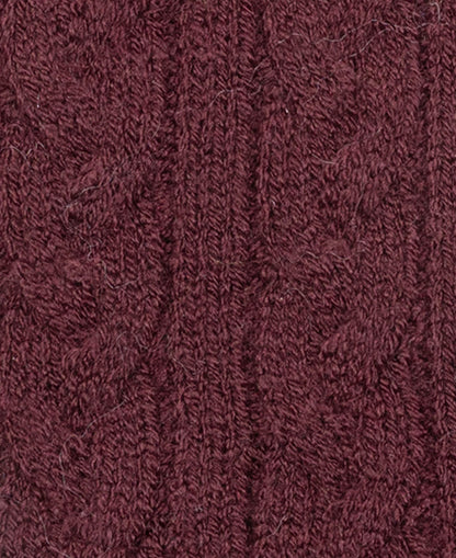 Cable Knit Gloves Fleece Lining - Damson