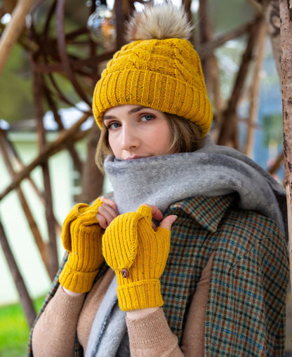 Half Finger Knitted Gloves - Ochre