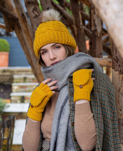 Half Finger Knitted Gloves - Ochre