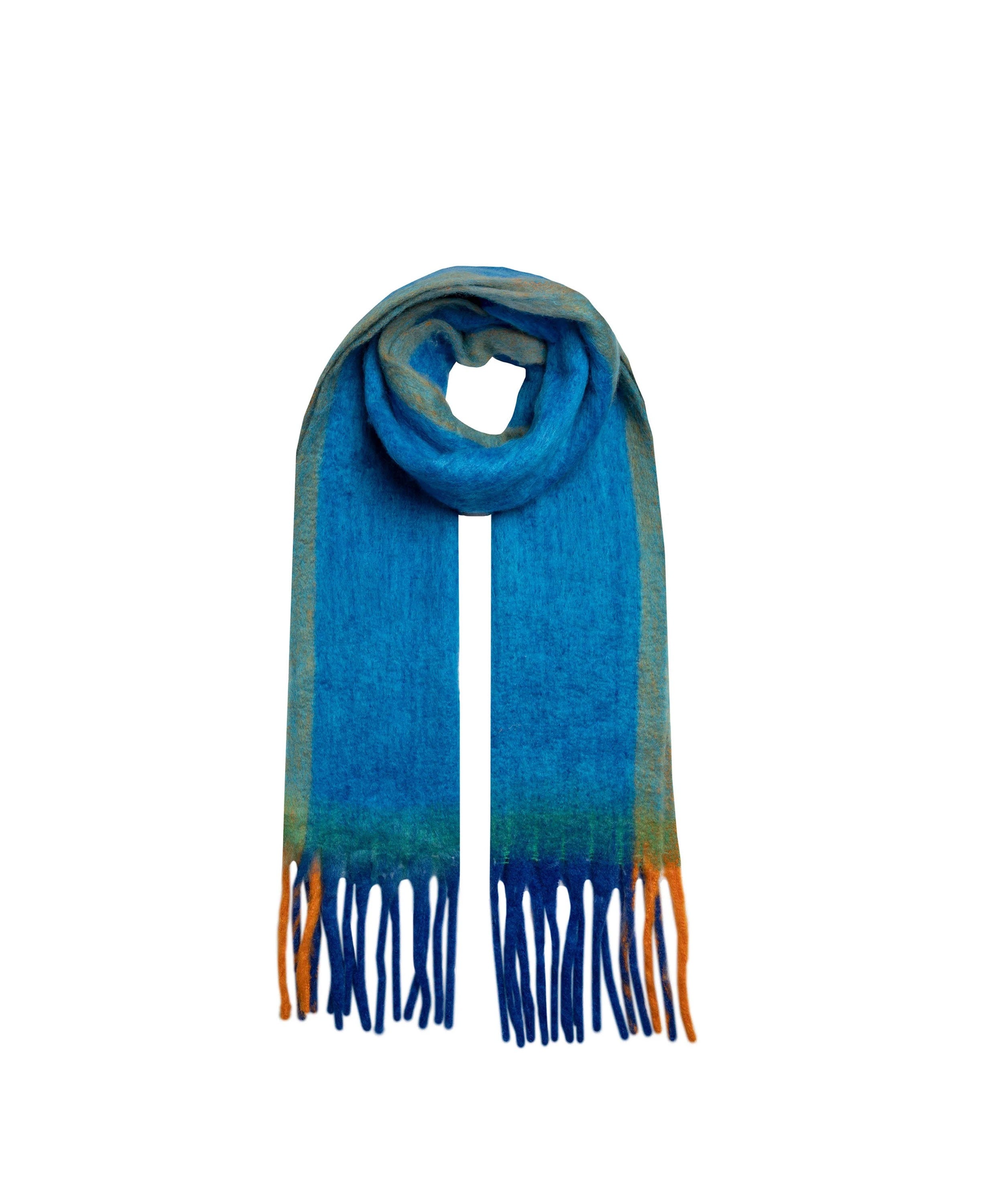 Soft Blanket Scarf With Contrast Edges - Cobalt/Tangerine