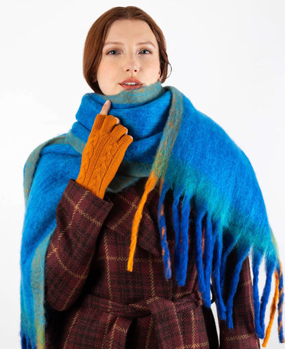 Soft Blanket Scarf With Contrast Edges - Cobalt/Tangerine