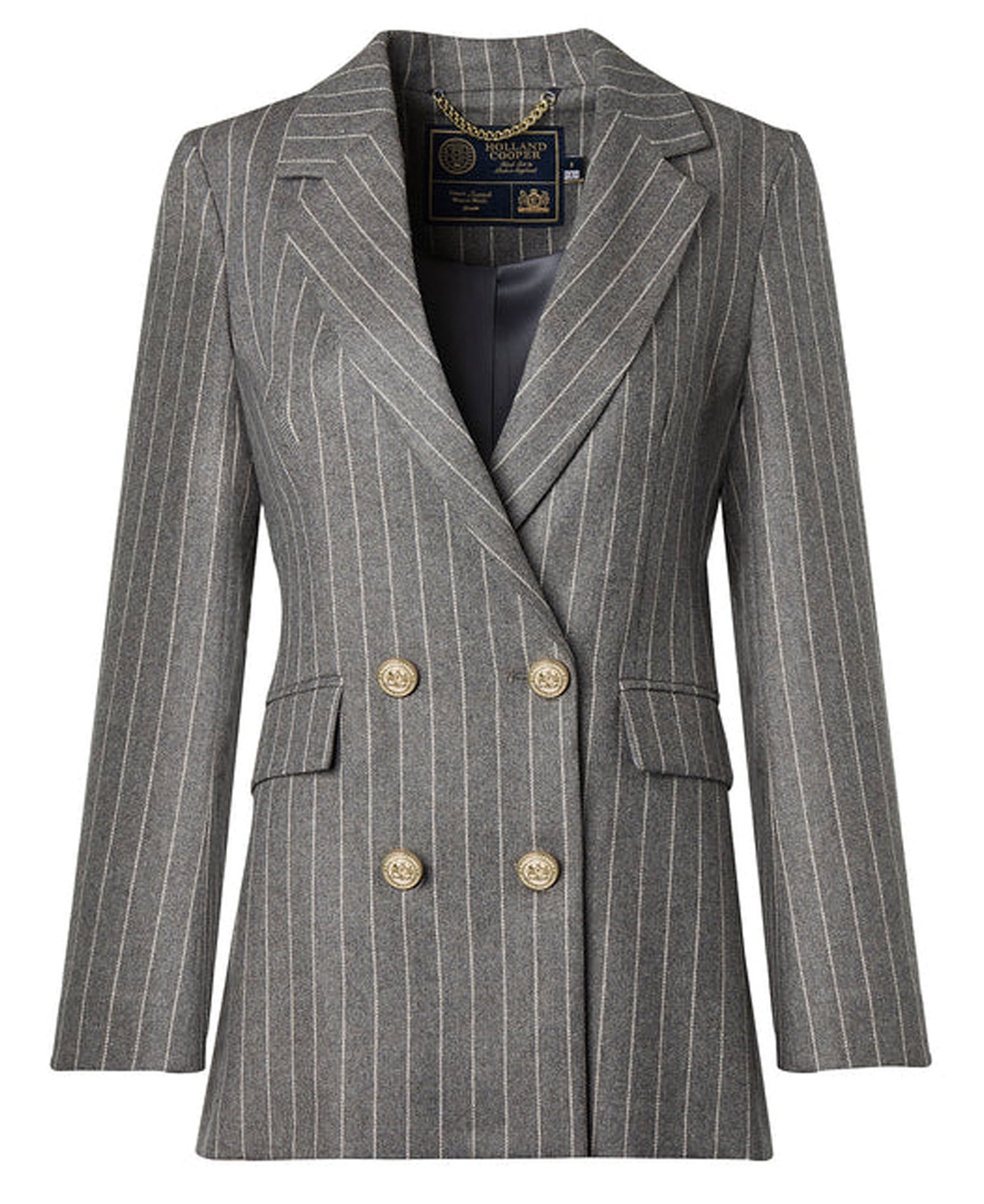Double Breasted Blazer - Soft Grey Pinstripe