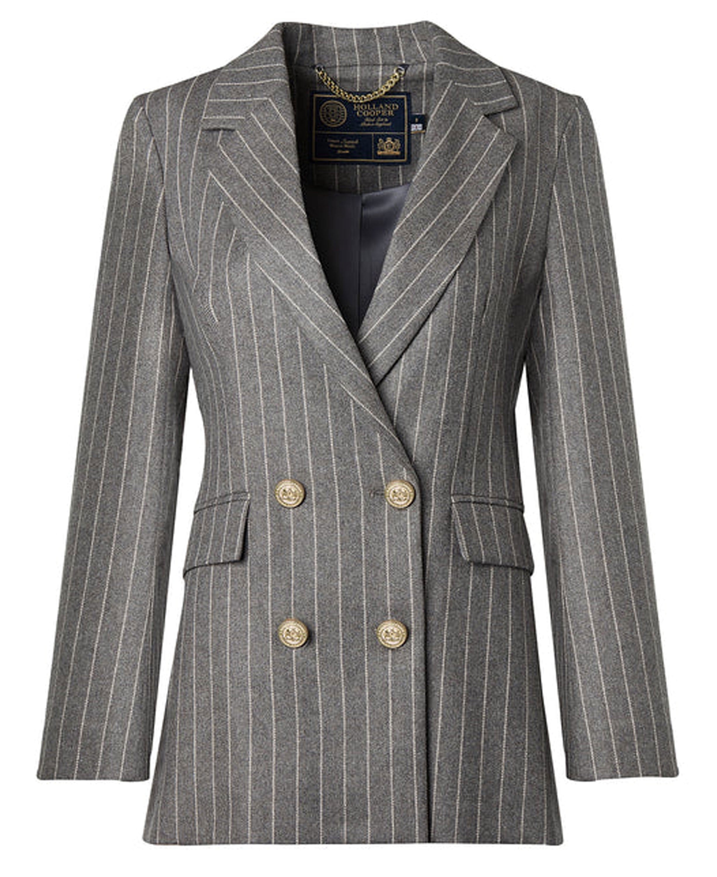Double Breasted Blazer - Soft Grey Pinstripe