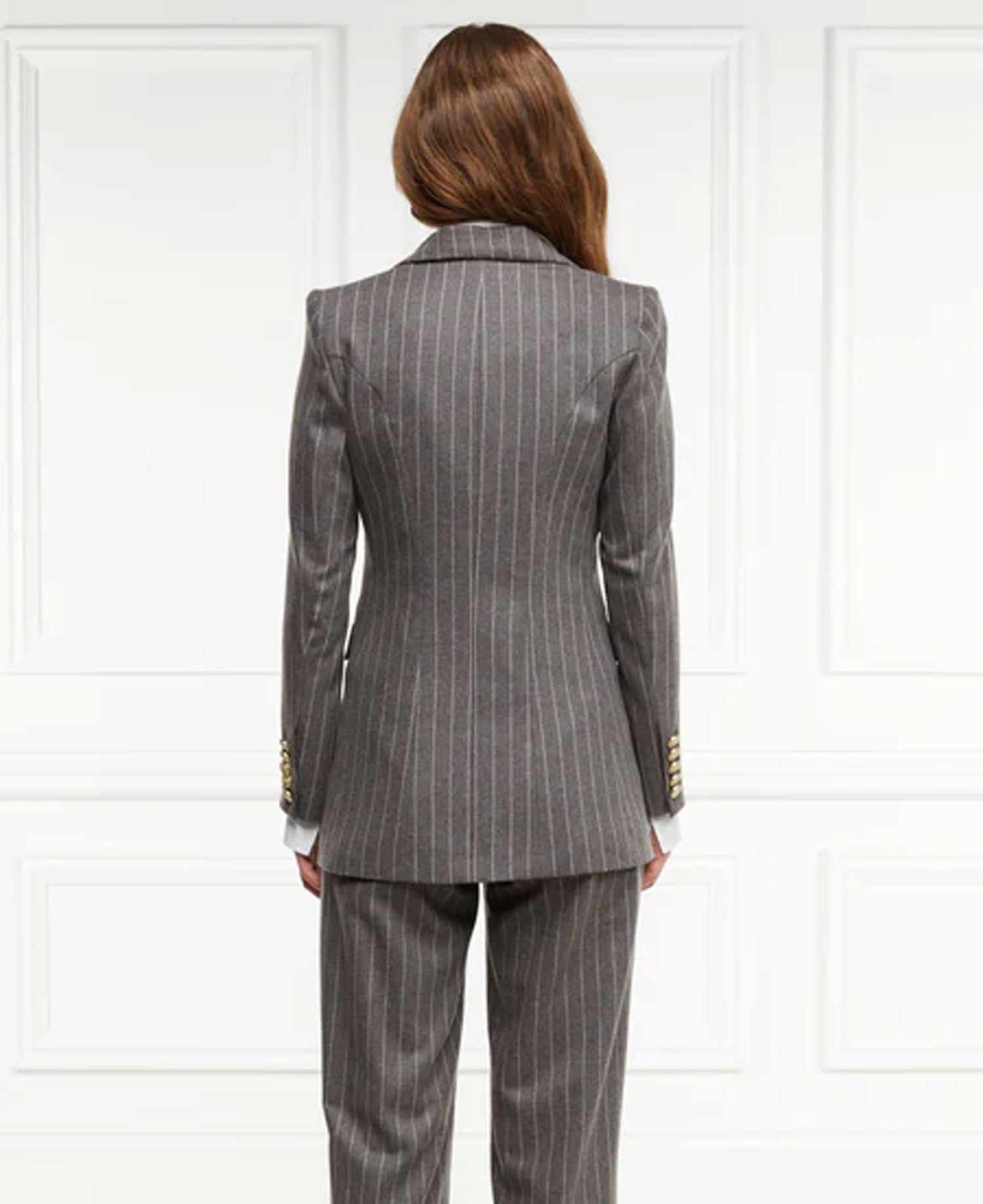 Double Breasted Blazer - Soft Grey Pinstripe