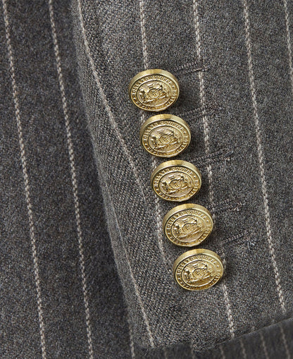 Double Breasted Blazer - Soft Grey Pinstripe