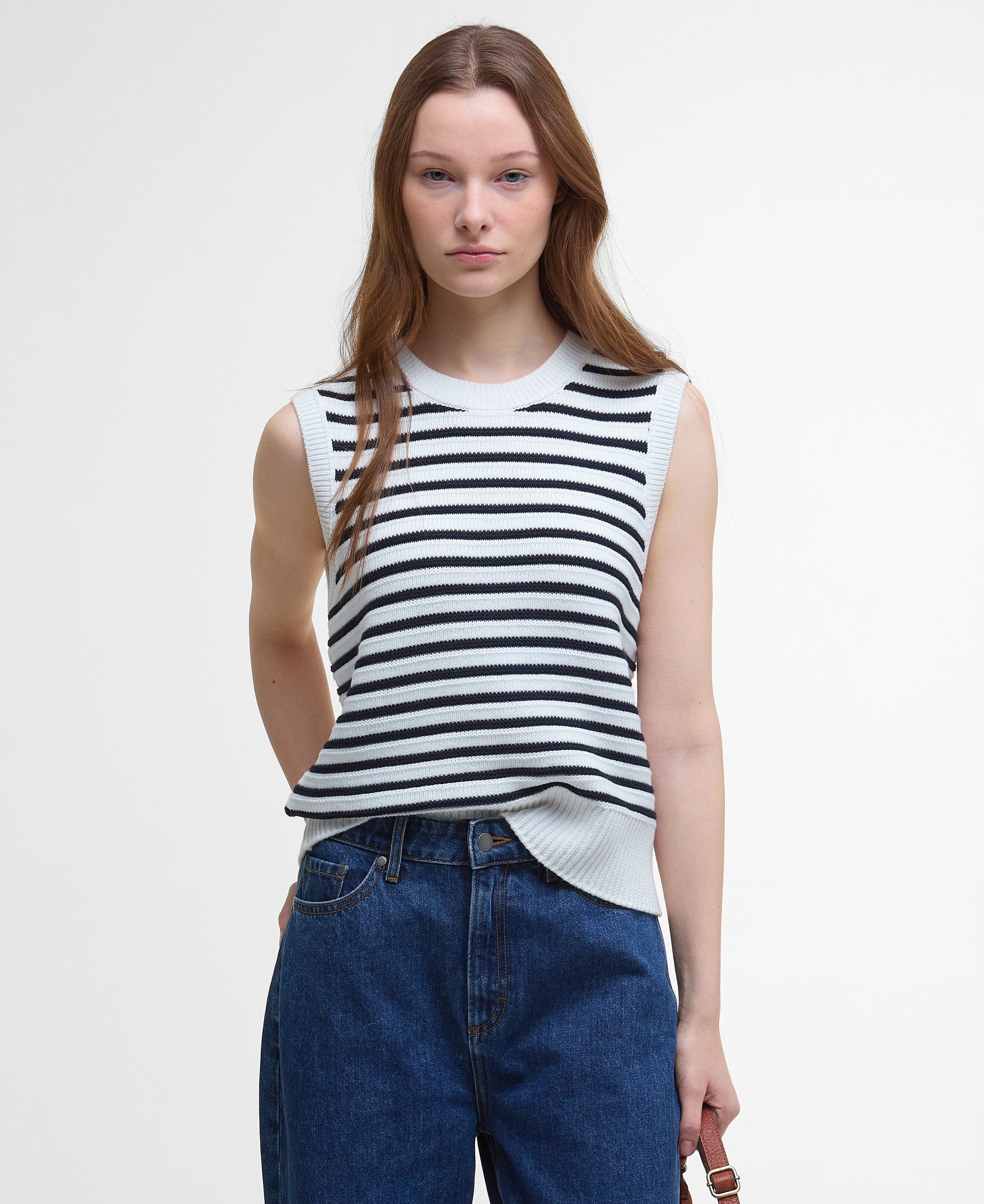 Emberly Sleeveless Knitted Tank - Cloud/Navy