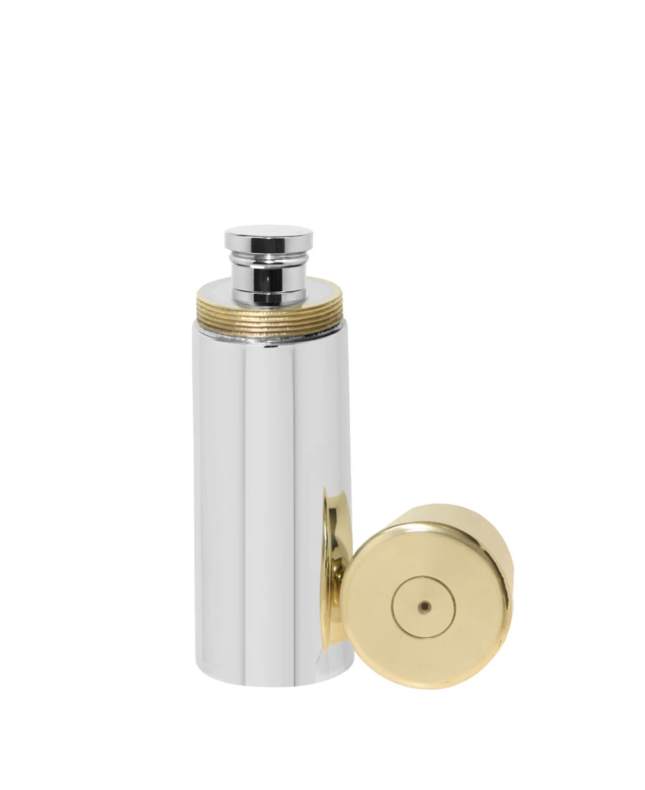 4oz Pewter Shotgun Cartridge Hip Flask With Brass Lid