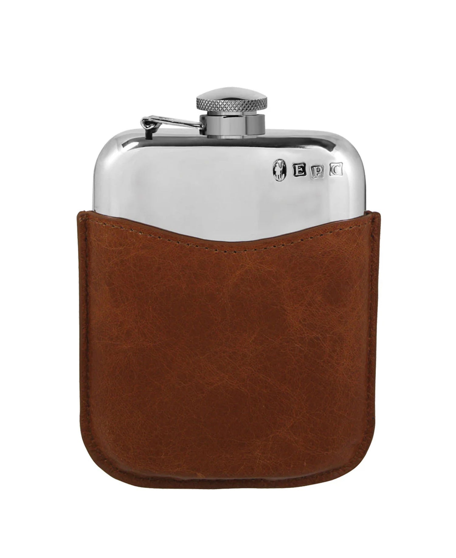 6oz Pewter Hip Flask Hinged Top &amp; Leather Pouch