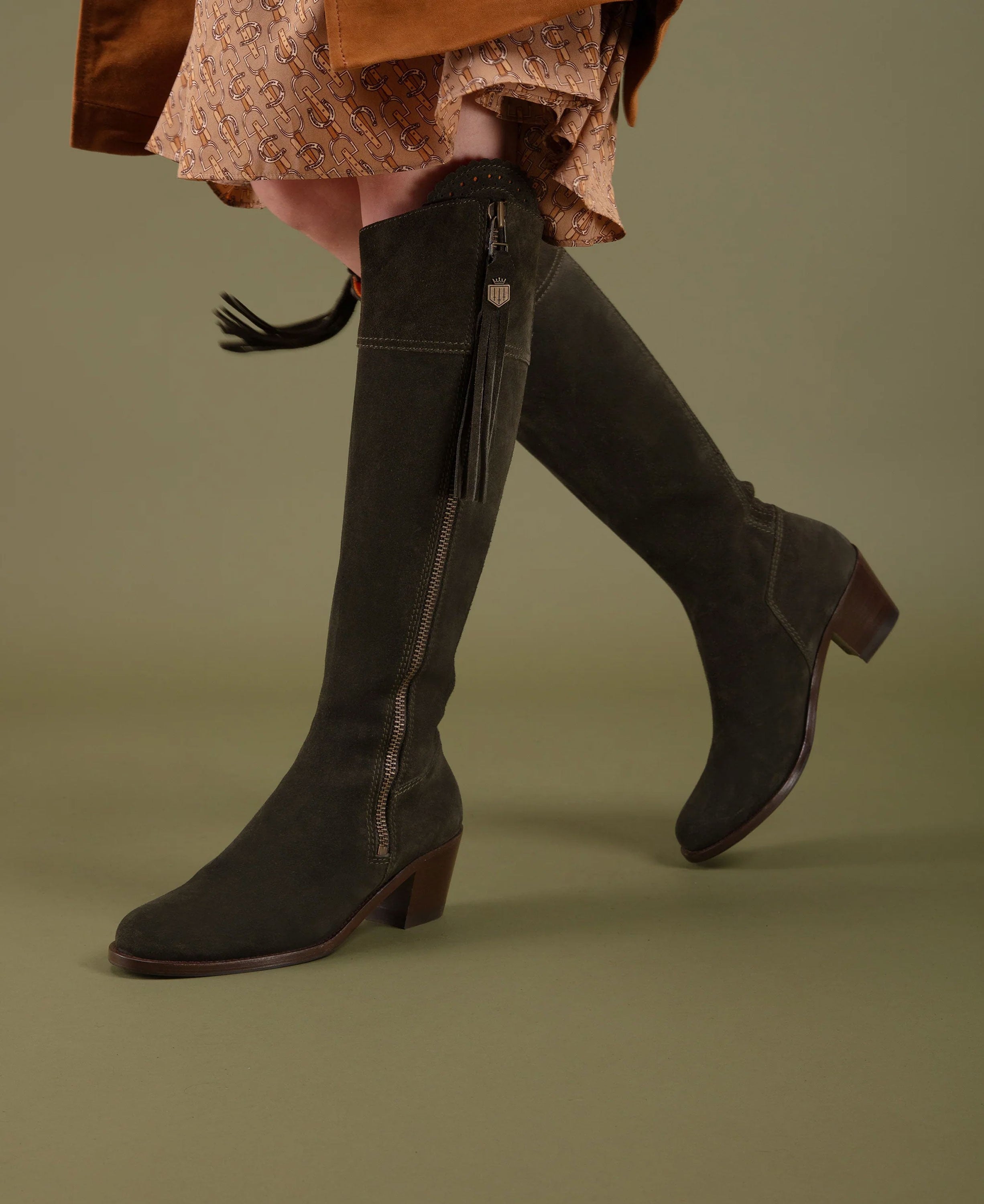 Regina Heeled Boot - Moss Green