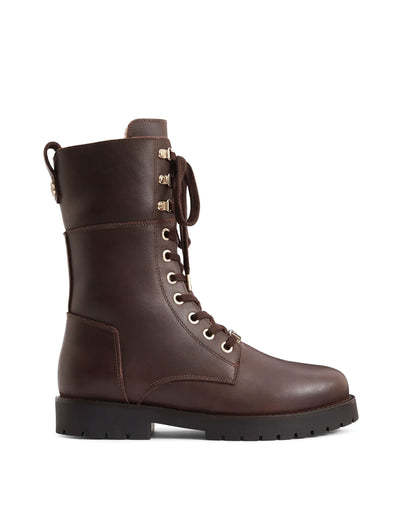 Shearling Anglesey Combat Boot - Mahogany Leather