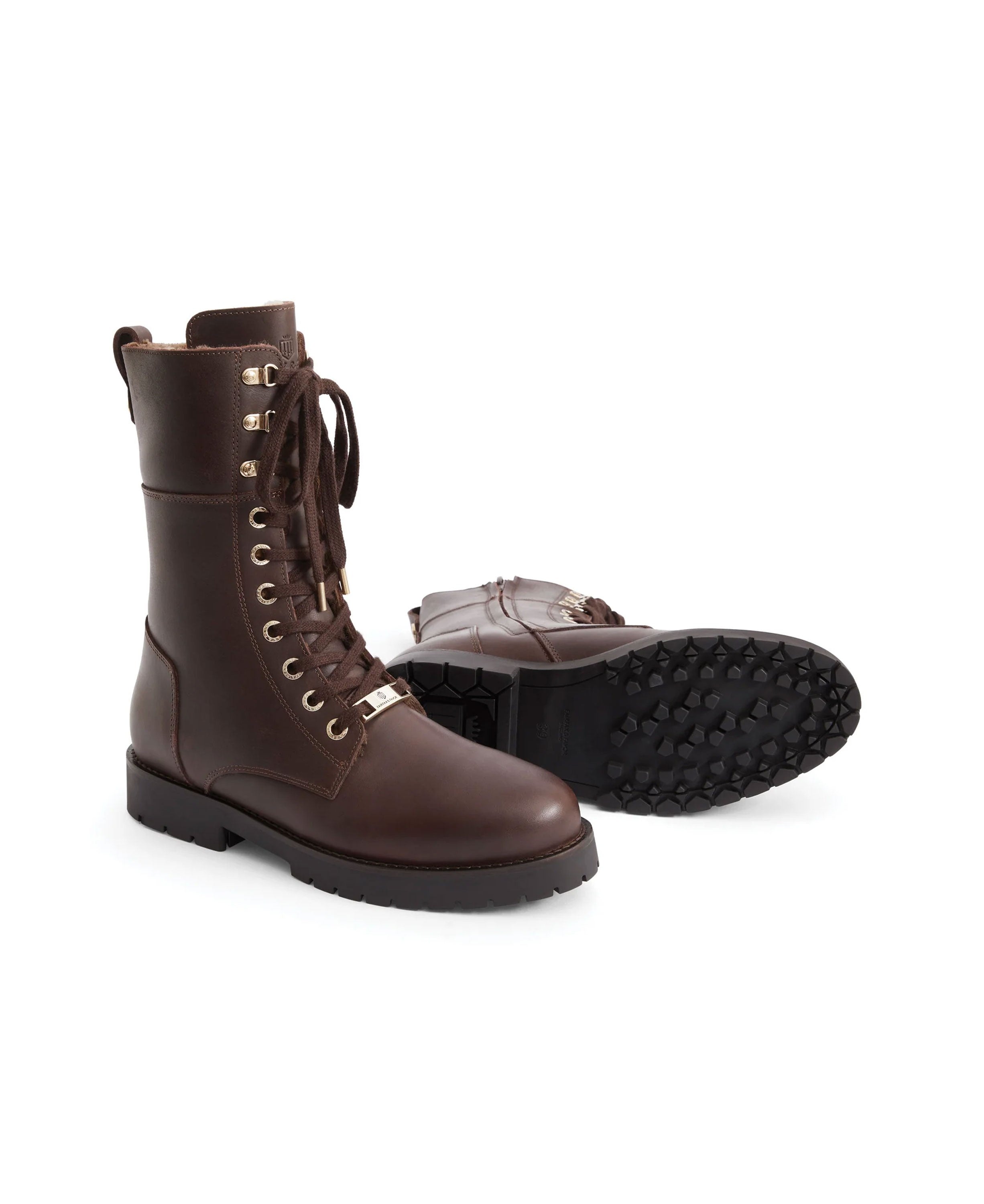 Shearling Anglesey Combat Boot - Mahogany Leather