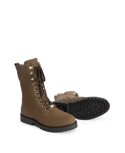 Shearling Anglesey Combat Boot - Fog Nubuck