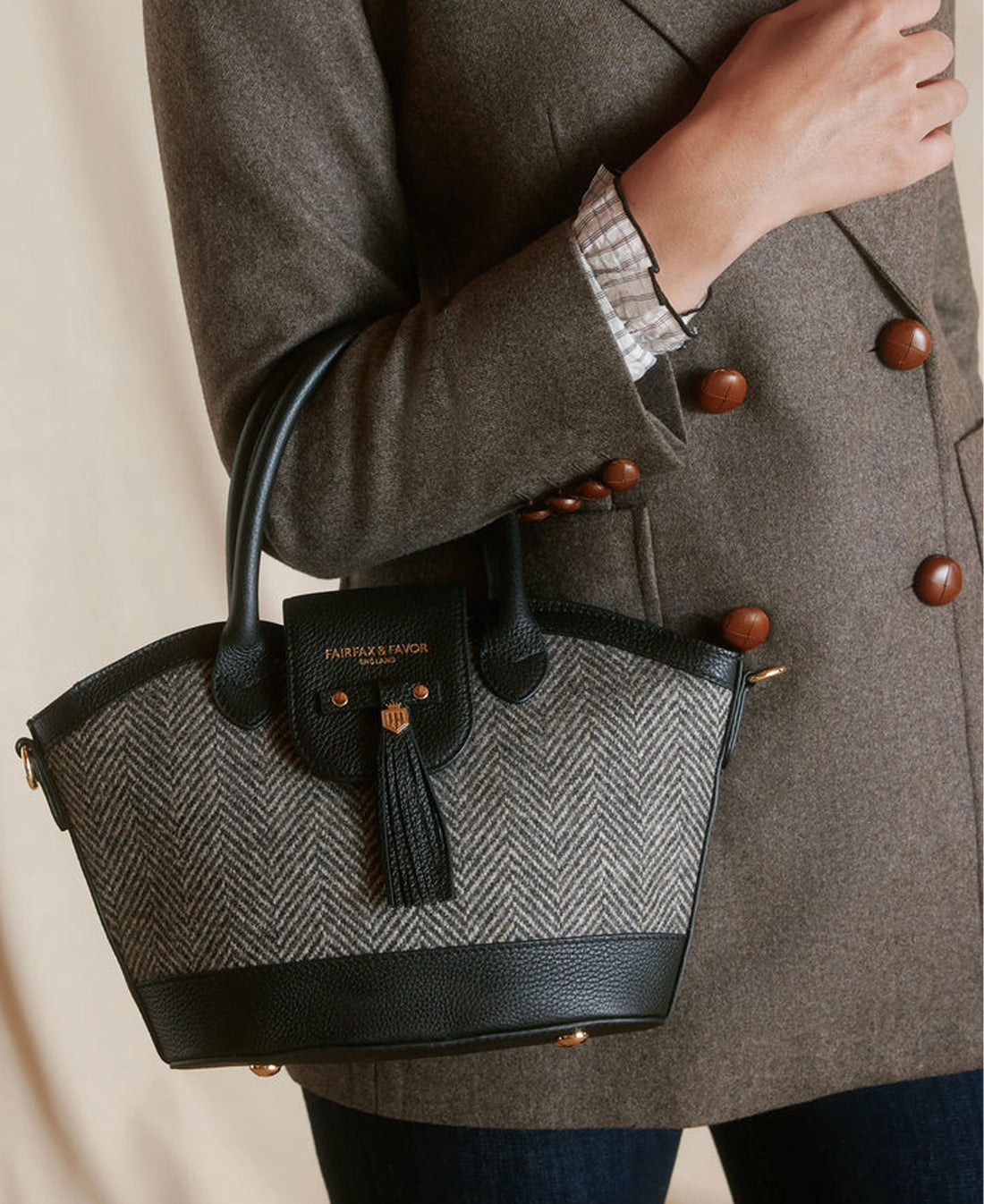 Mini Windsor Tote - Herringbone Black Leather