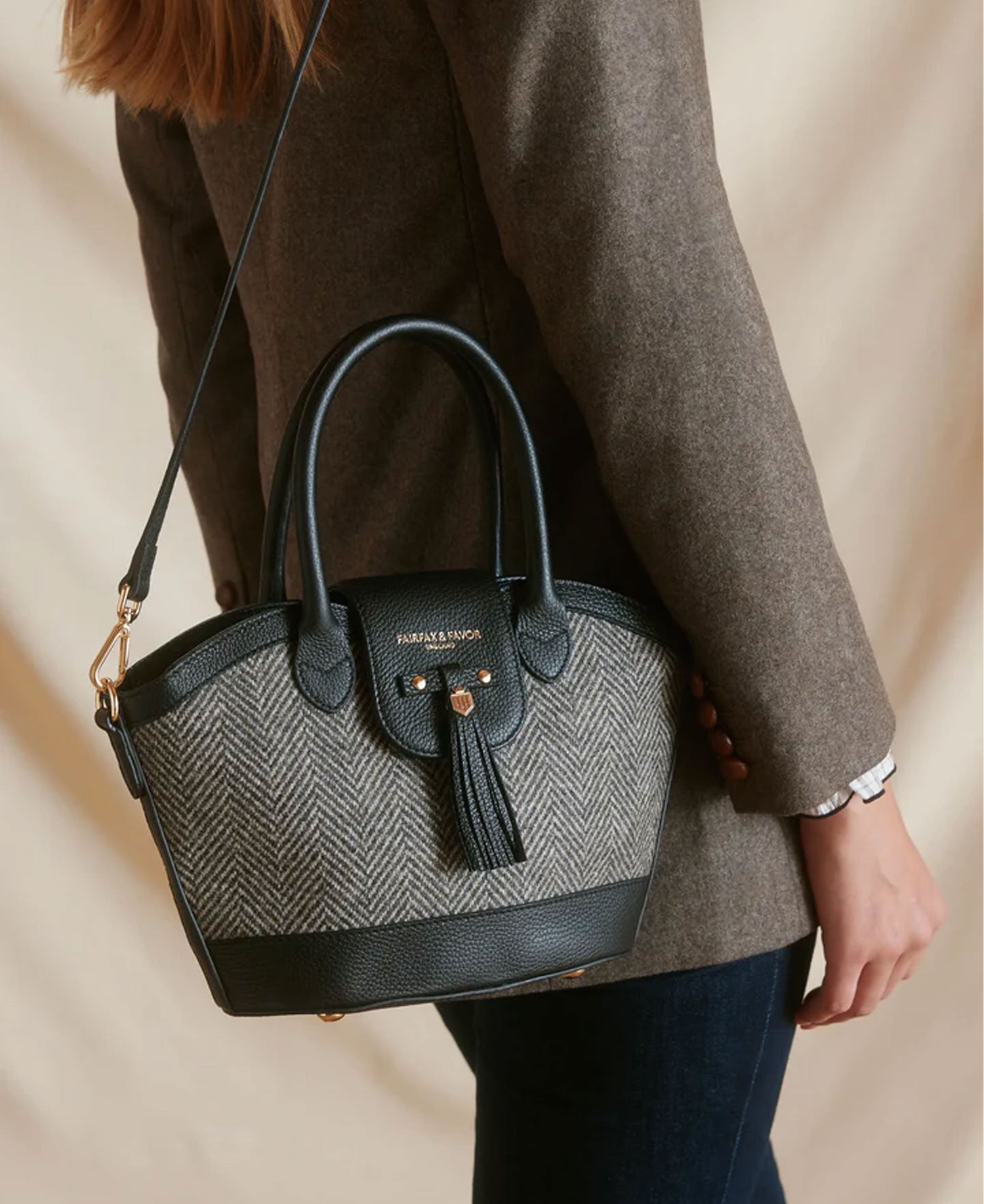 Mini Windsor Tote - Herringbone Black Leather