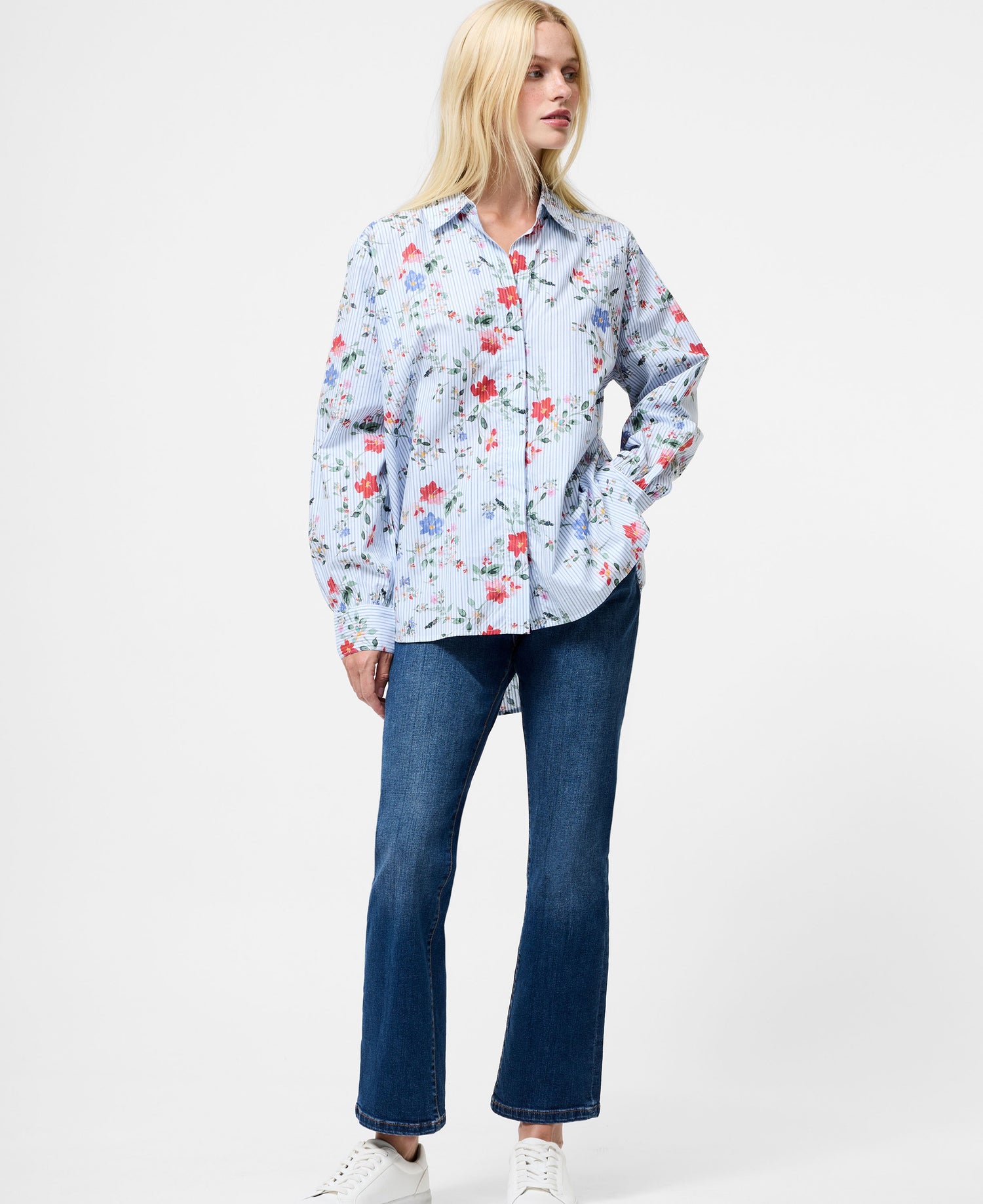 Floral Stripe Printed Long Sleeve Shirt - Floral Multi