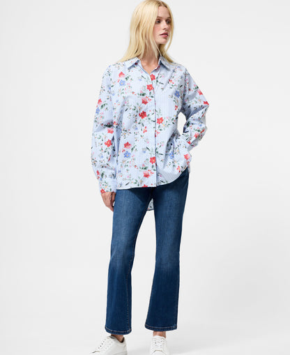 Floral Stripe Printed Long Sleeve Shirt - Floral Multi