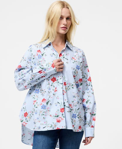 Floral Stripe Printed Long Sleeve Shirt - Floral Multi