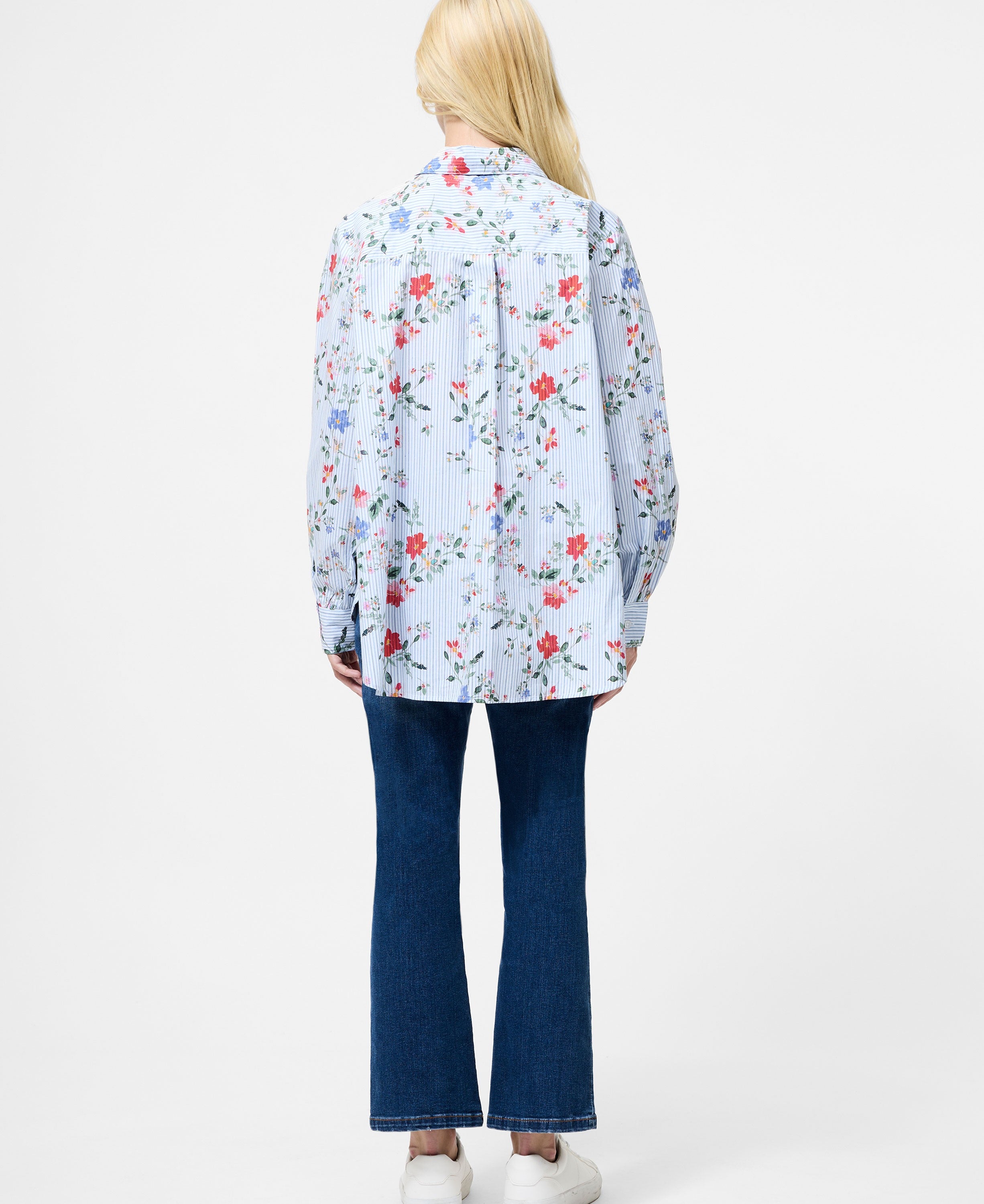 Floral Stripe Printed Long Sleeve Shirt - Floral Multi