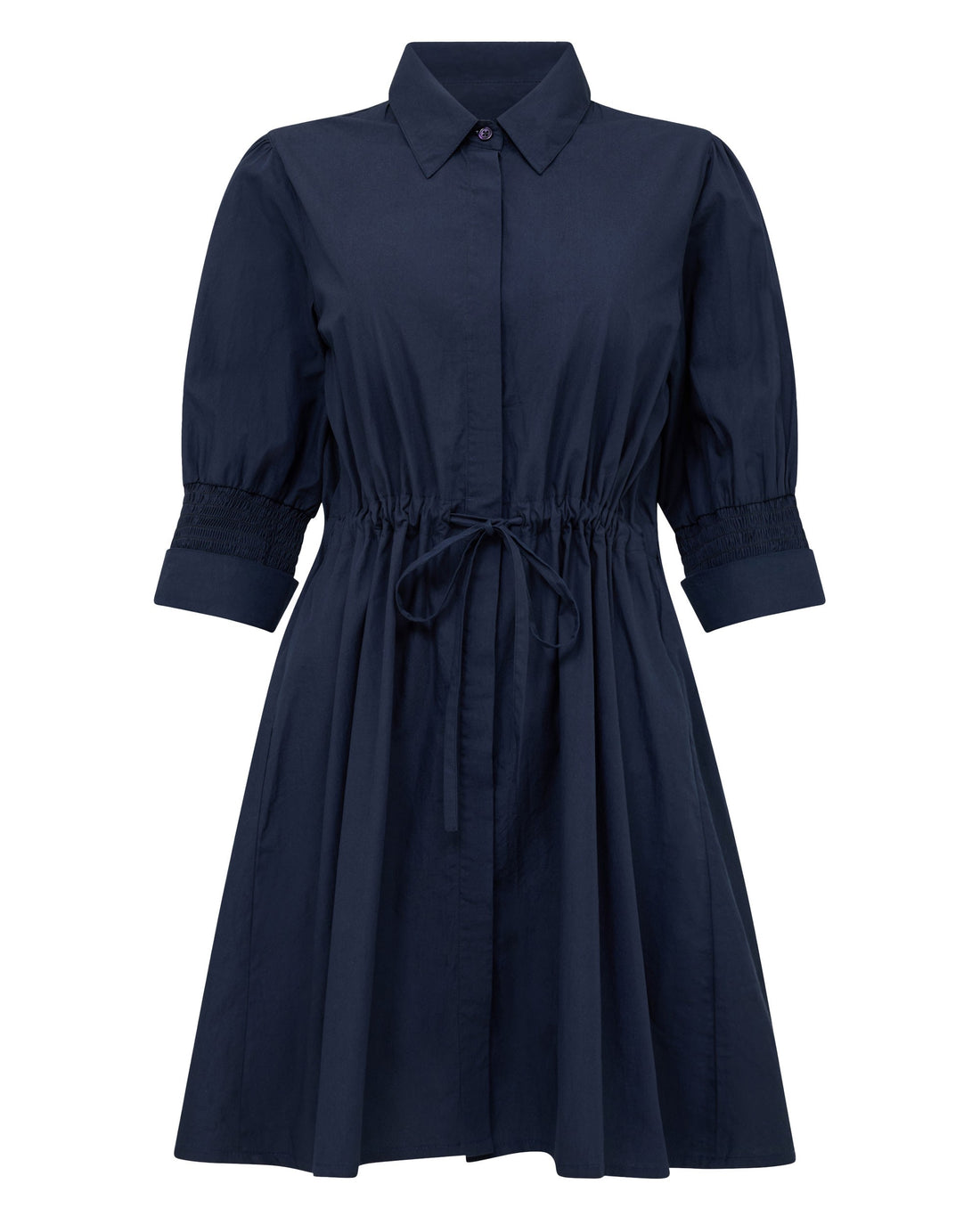 Cambria Cotton Cinched Waist Dress - Navy