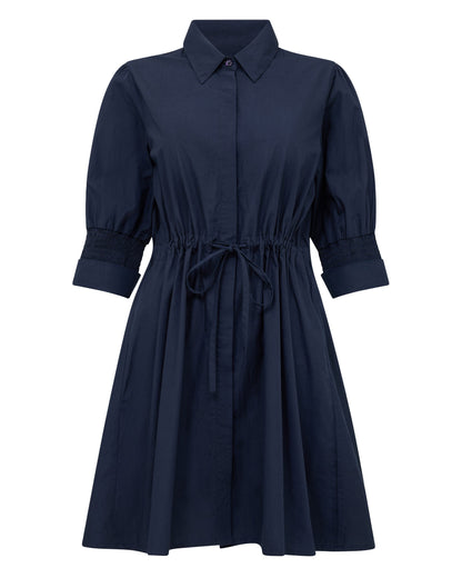 Cambria Cotton Cinched Waist Dress - Navy