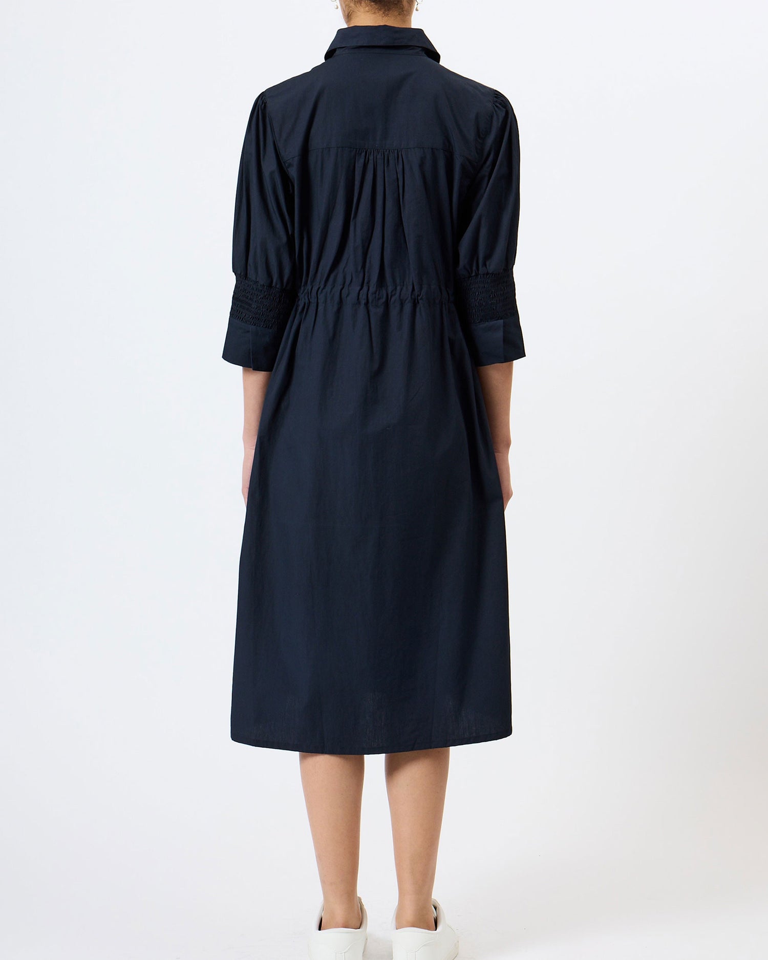 Cambria Cotton Cinched Waist Dress - Navy