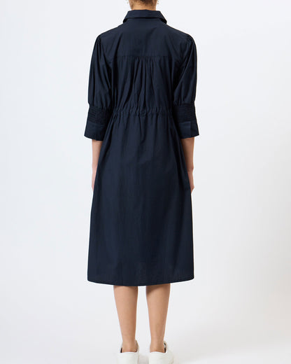 Cambria Cotton Cinched Waist Dress - Navy