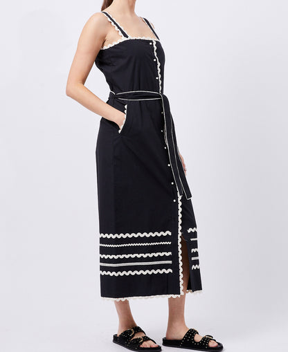 Cambria Cotton Ricrac Dress - Black