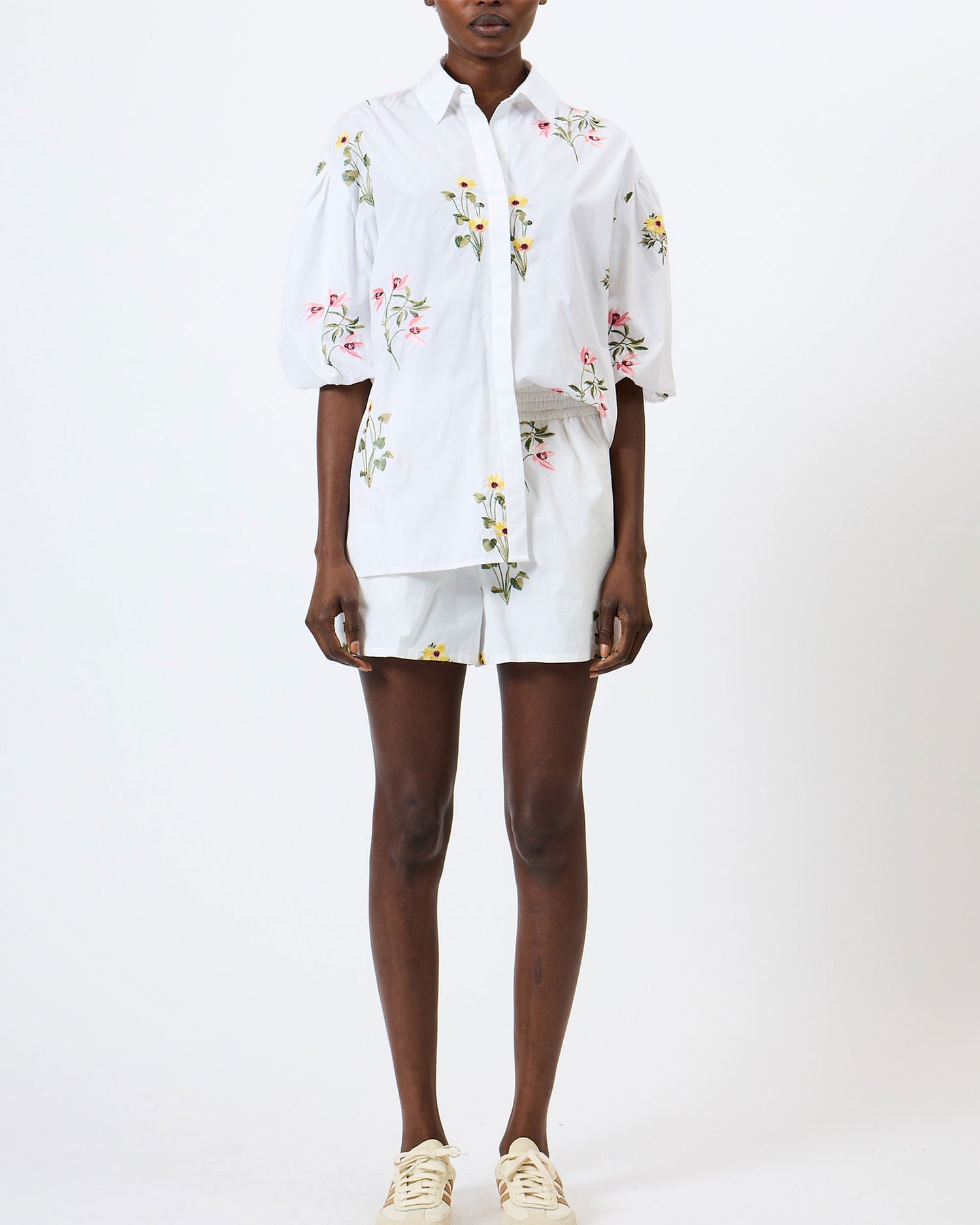 Cambria Cotton Floral Shirt - Linen White