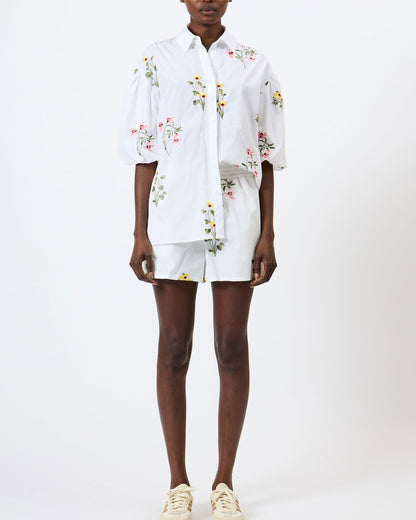 Cambria Cotton Floral Shirt - Linen White