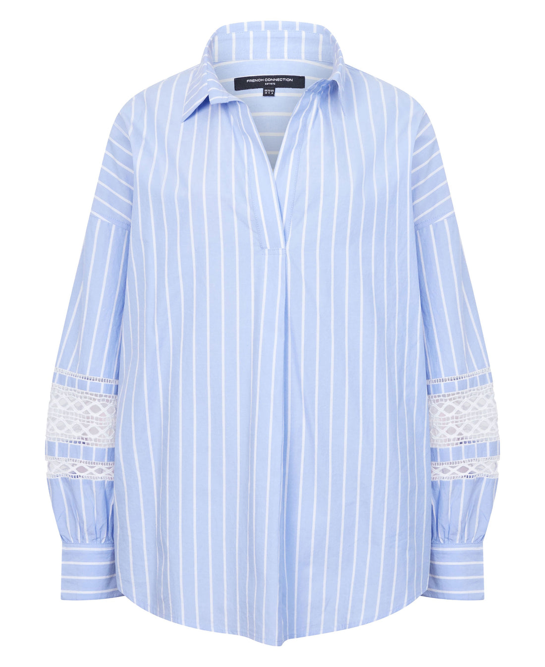 Cambria Cotton Stripe Trim Shirt - Blue-White