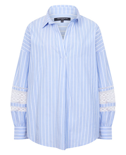 Cambria Cotton Stripe Trim Shirt - Blue-White