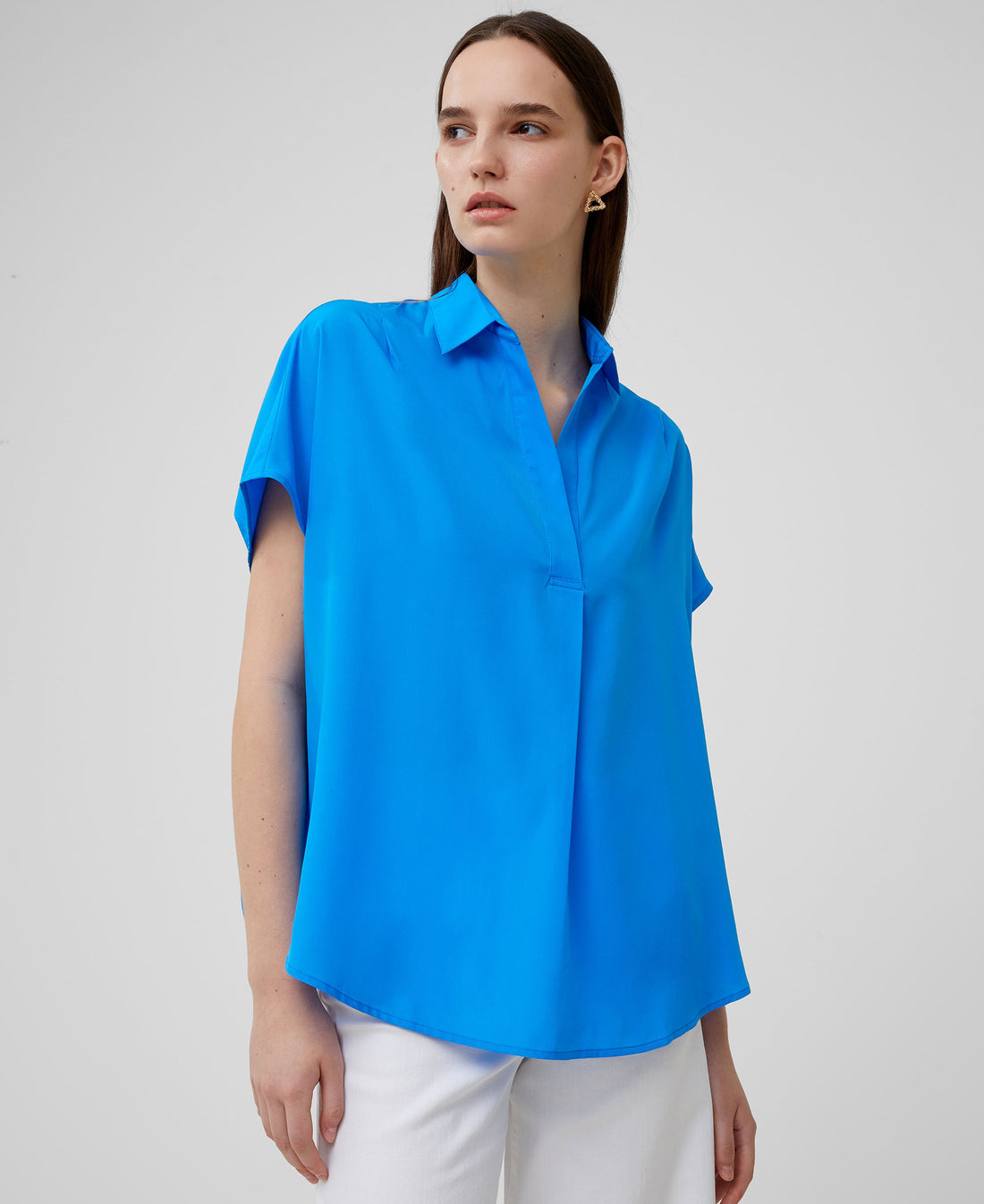 Crepe Light Cap Sleeve Popover Shirt - Blue Sea Star