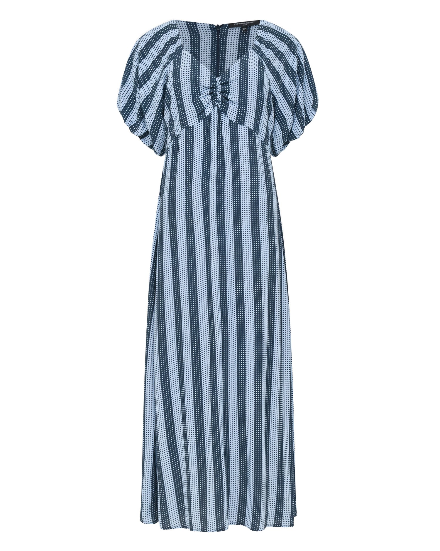 Fran Lizzie Puff Sleeve Midi Dress - Blue Stripe