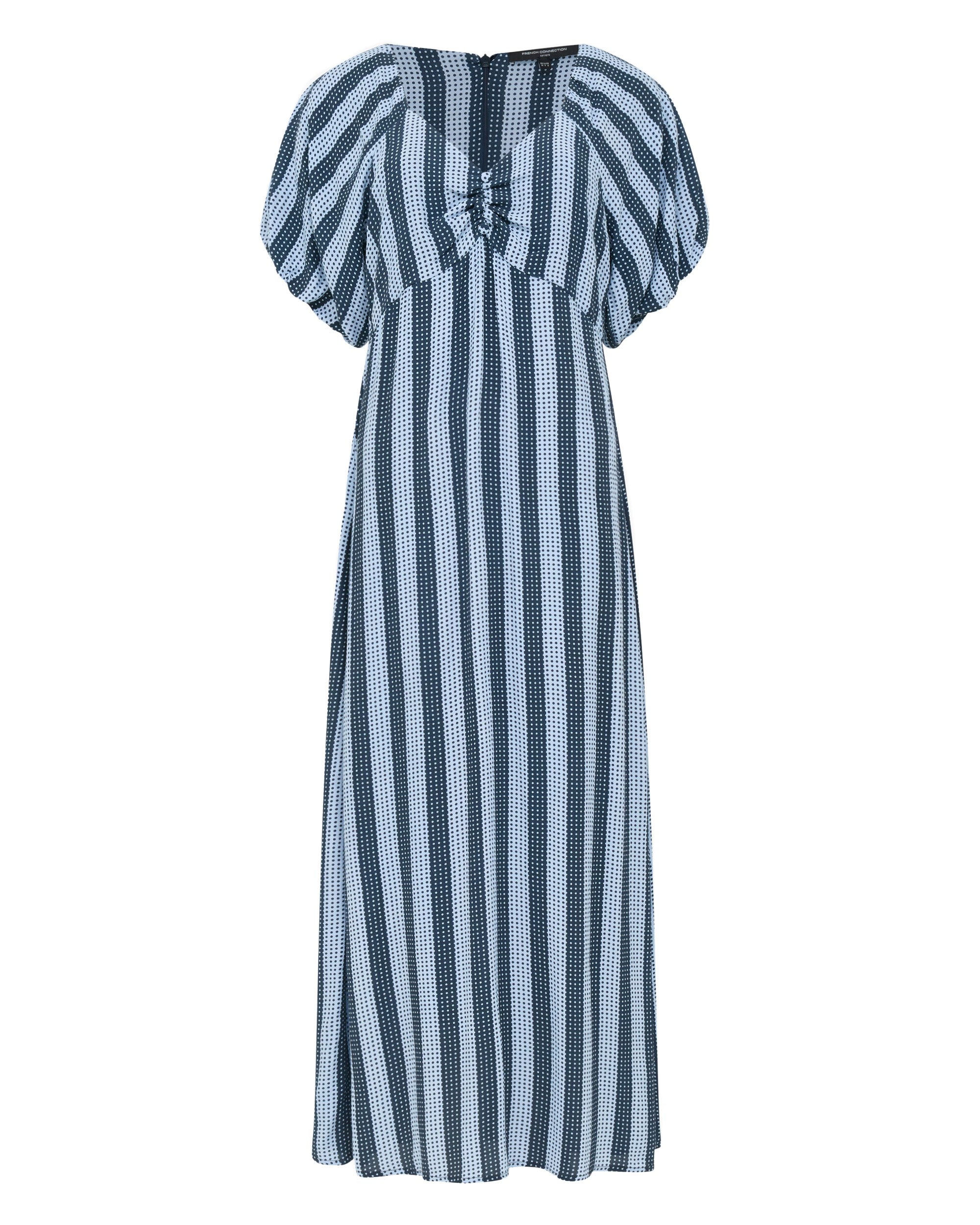 Fran Lizzie Puff Sleeve Midi Dress - Blue Stripe