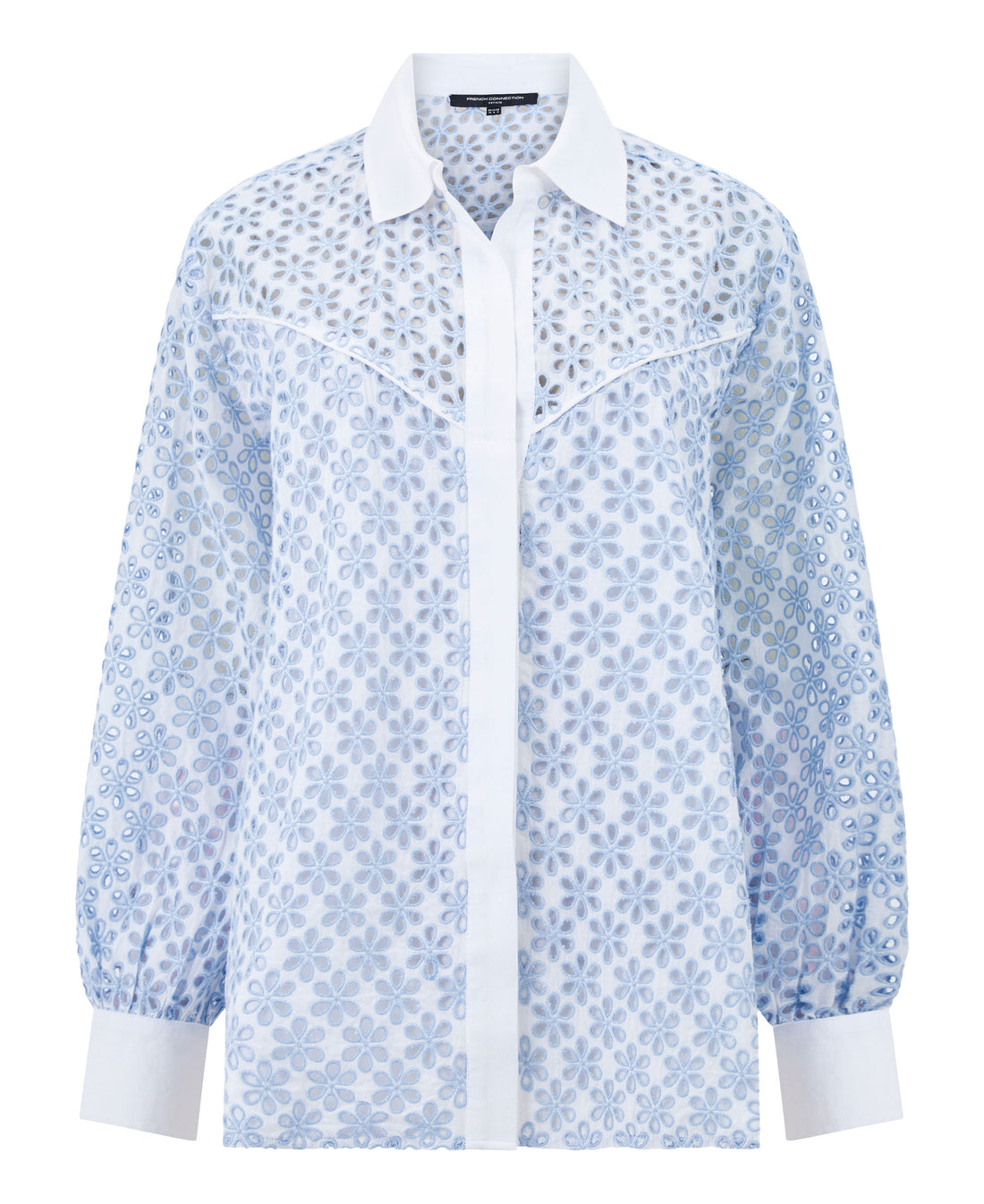 Galina Cotton Embroidered Shirt - Sky Blue