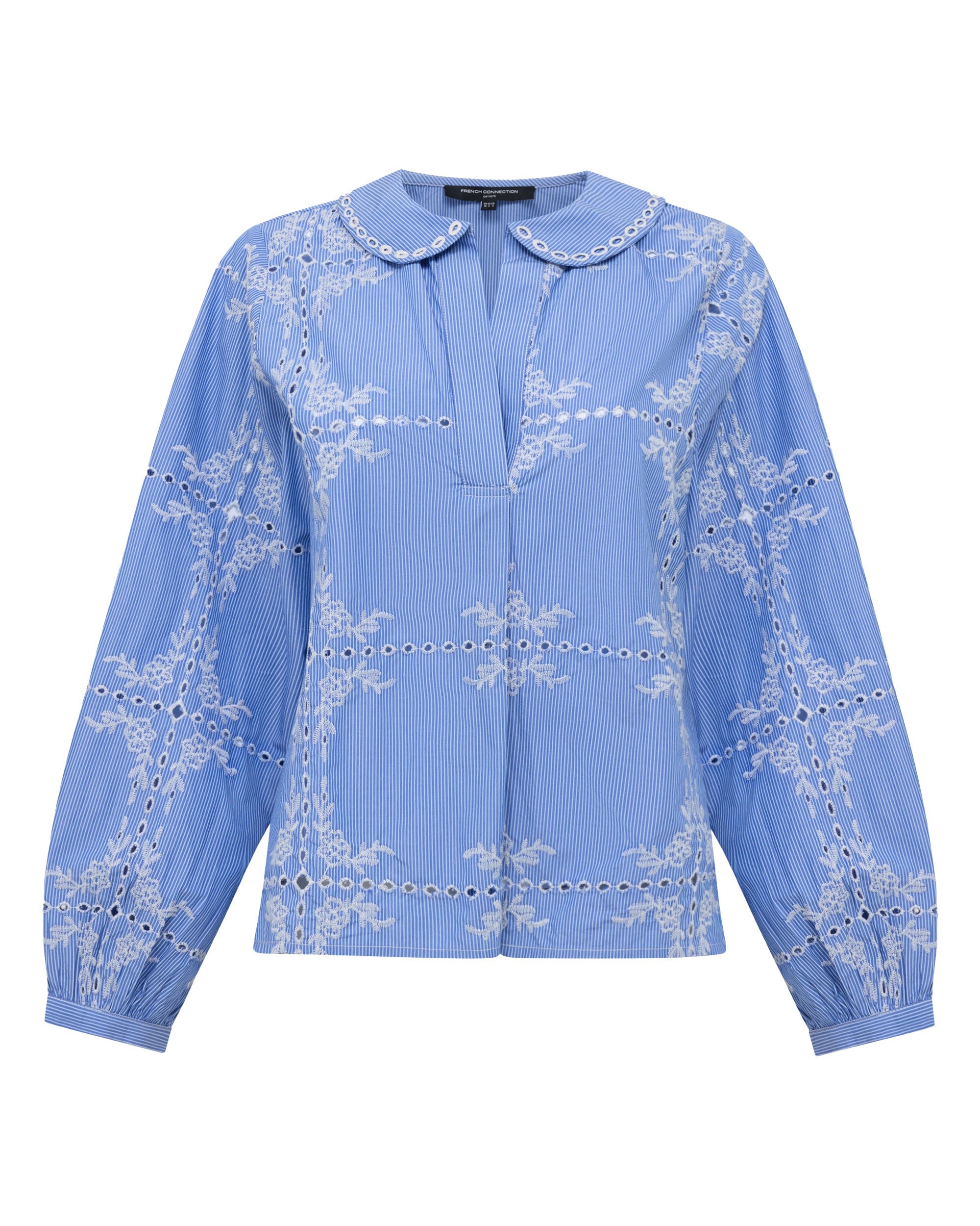 Grayson Peter Pan Collar Top - Blue/White