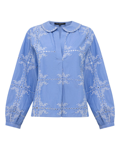 Grayson Peter Pan Collar Top - Blue/White