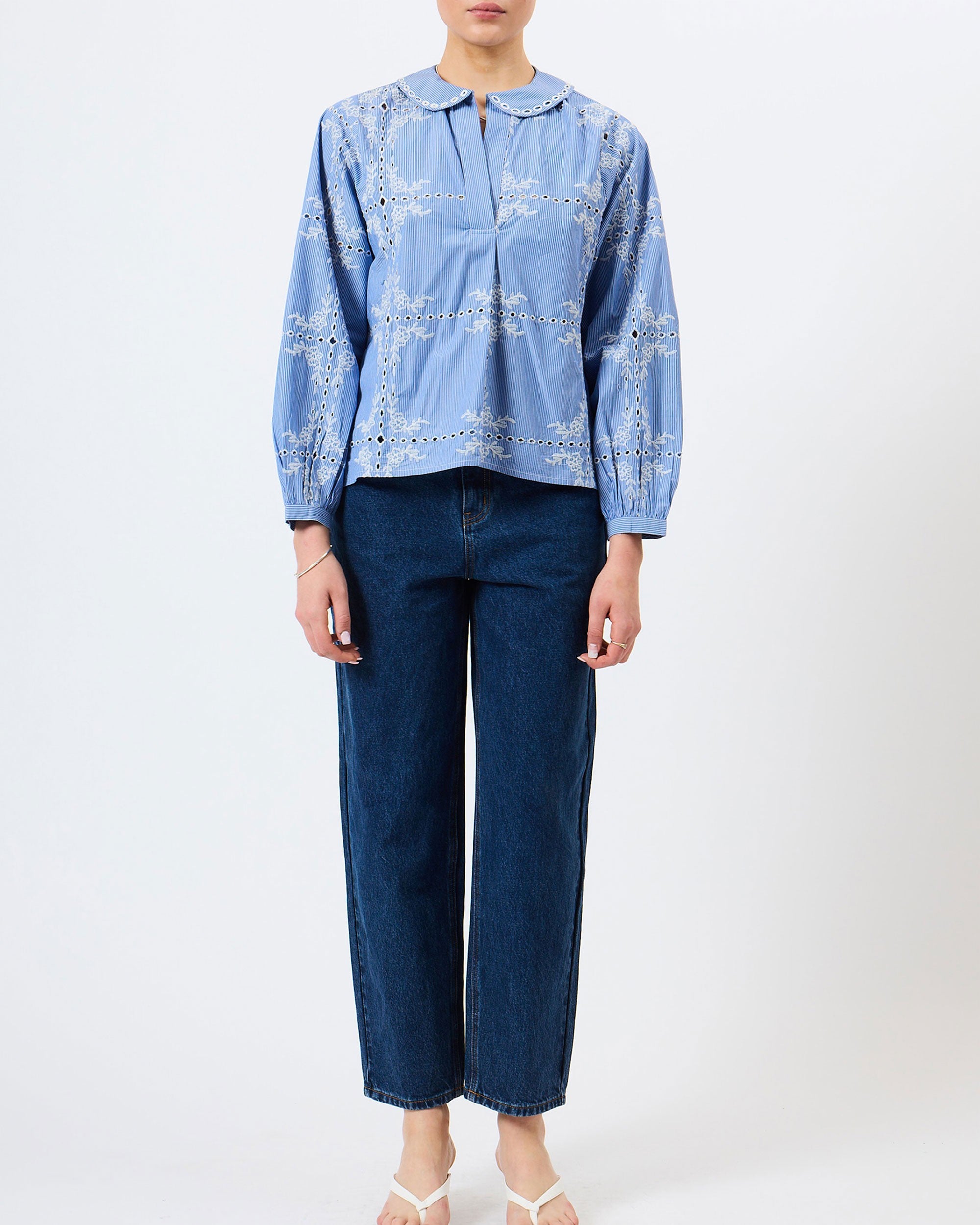 Grayson Peter Pan Collar Top - Blue/White