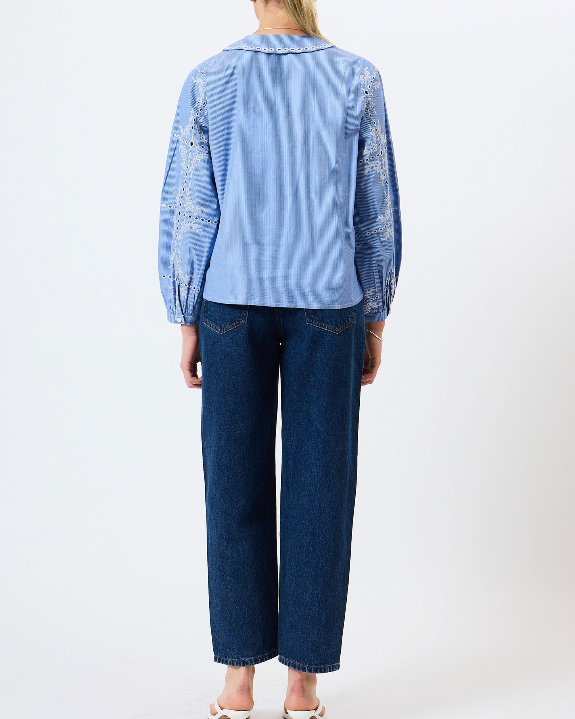 Grayson Peter Pan Collar Top - Blue/White