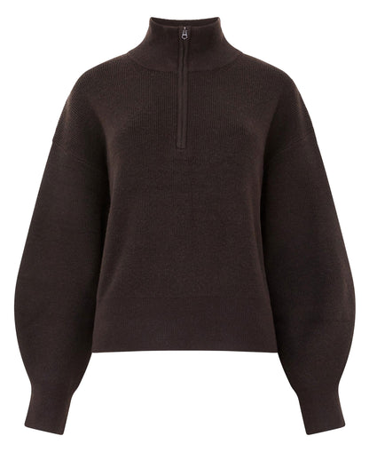 Lightweight Vhari Half Zip Jumper - Chocolate Ganache