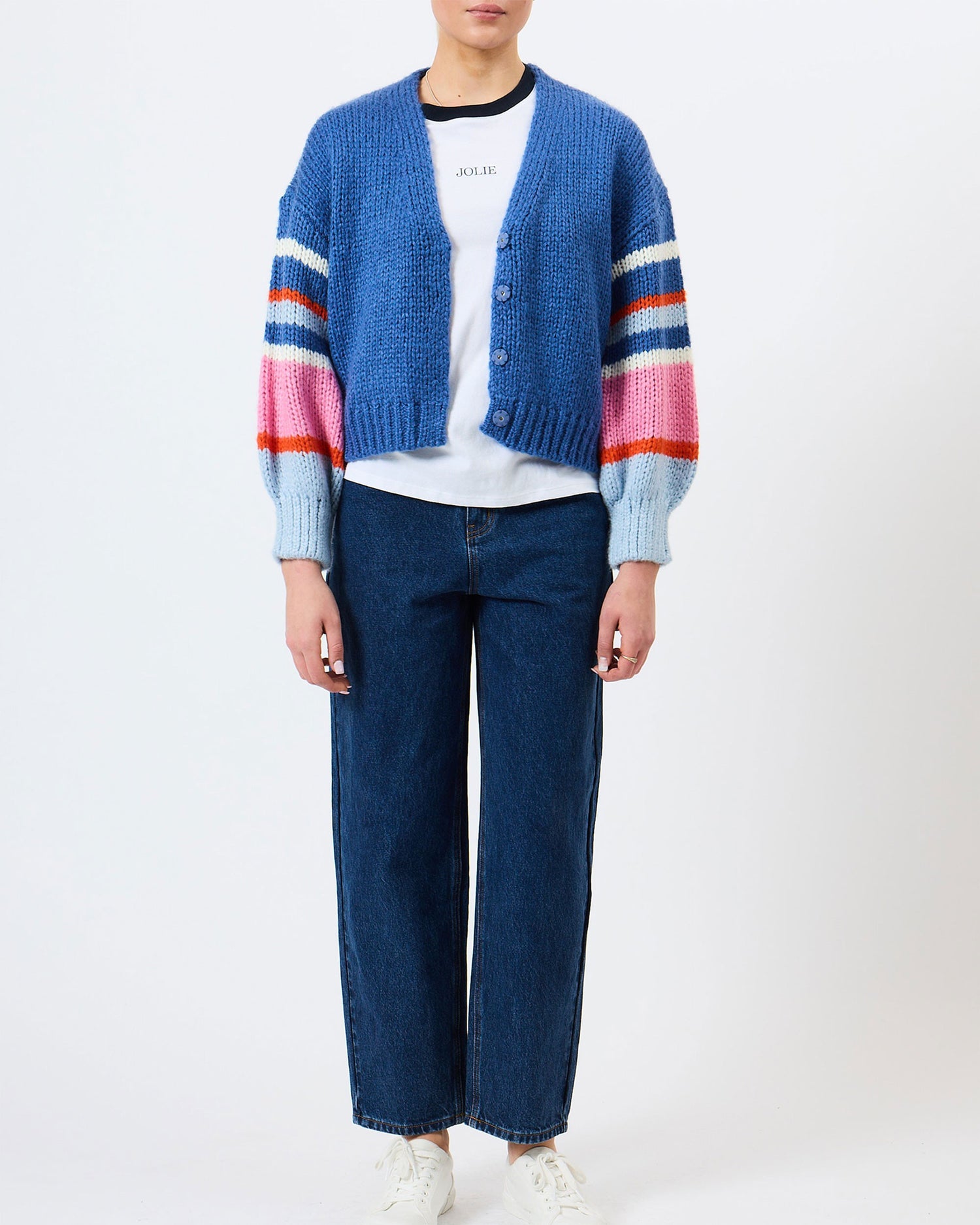 Monroe Coloured Sleeve Cardigan - Azure Blue Multi