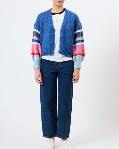 Monroe Coloured Sleeve Cardigan - Azure Blue Multi