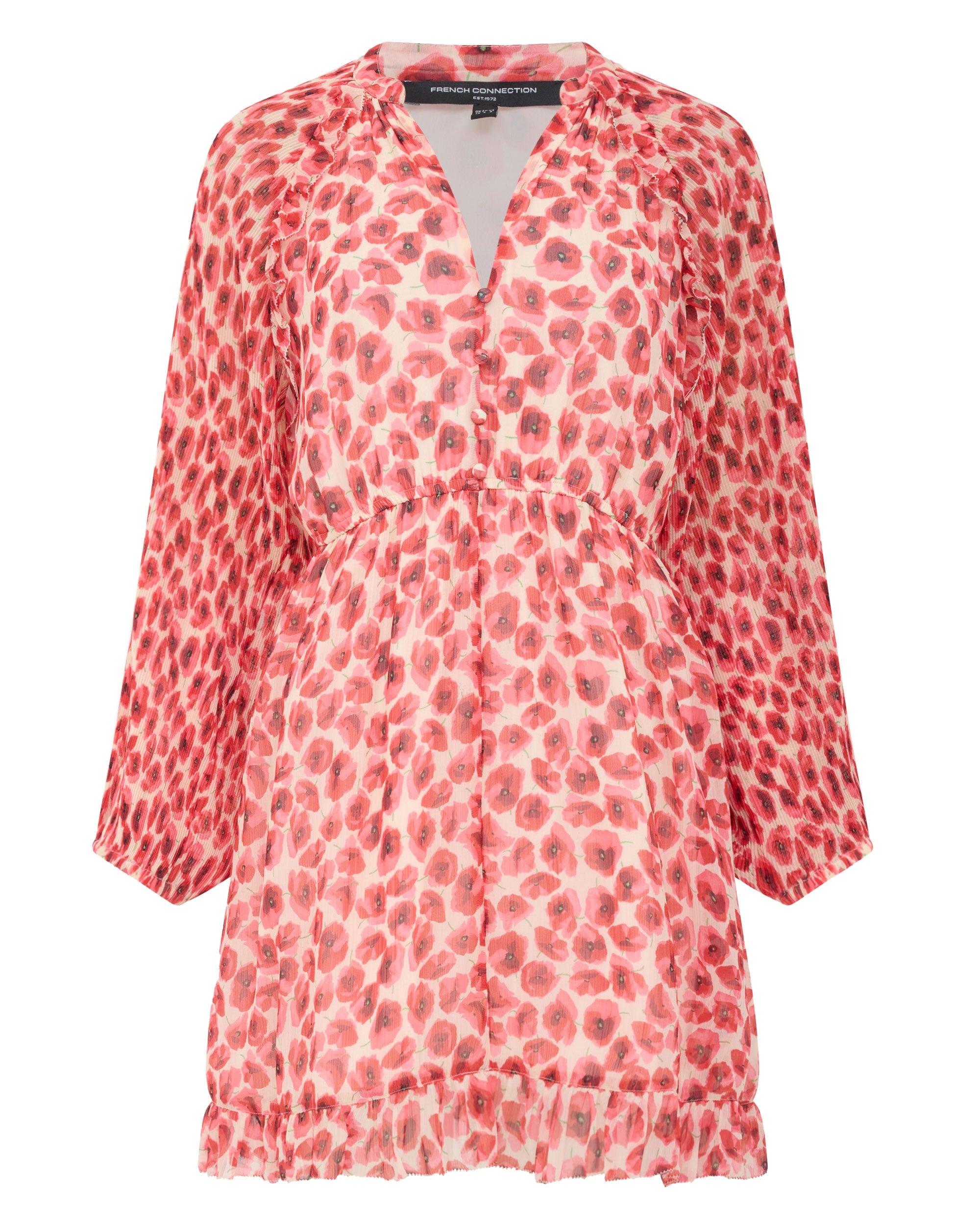 Poppy Emina Pleated Puff Sleeve Mini Dress - Red Multi