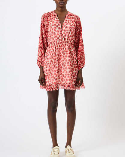 Poppy Emina Pleated Puff Sleeve Mini Dress - Red Multi