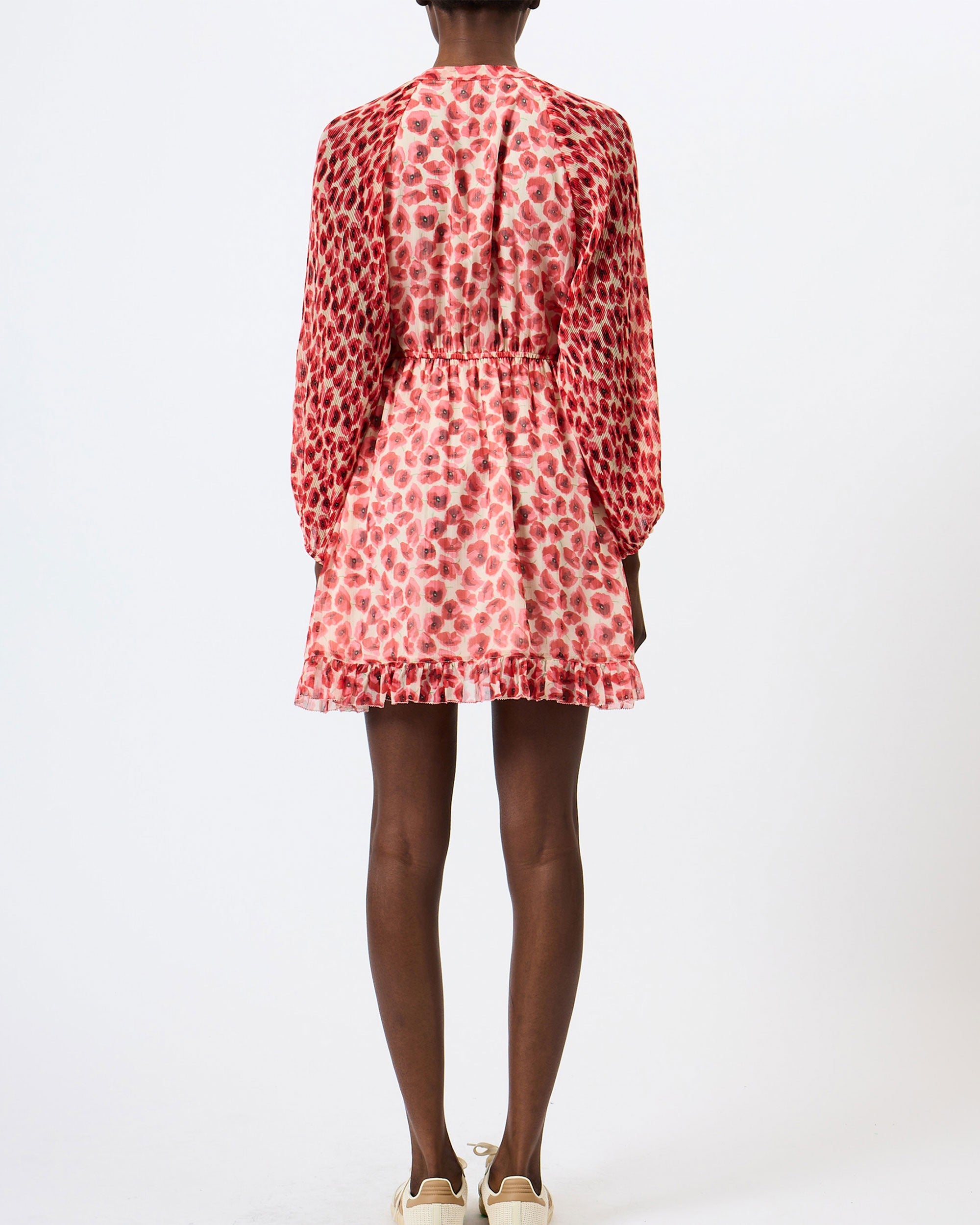 Poppy Emina Pleated Puff Sleeve Mini Dress - Red Multi