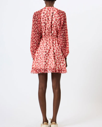 Poppy Emina Pleated Puff Sleeve Mini Dress - Red Multi